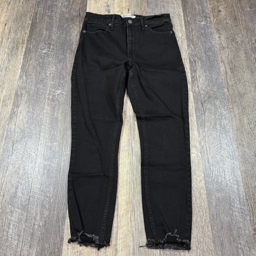 Abercrombie & Fitch Super Skinny‎ Ankle Jeans Womens 28 Black High Rise Raw Hem